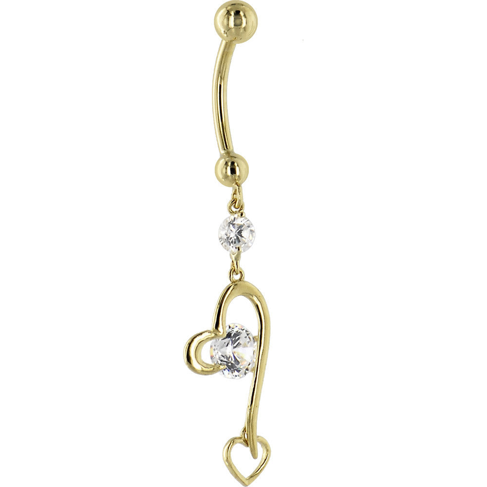 BodyCandy 16G Solid 14K Yellow Gold Cubic Zirconia HEART FANTASY Dangle Belly Ring — lifestyle context