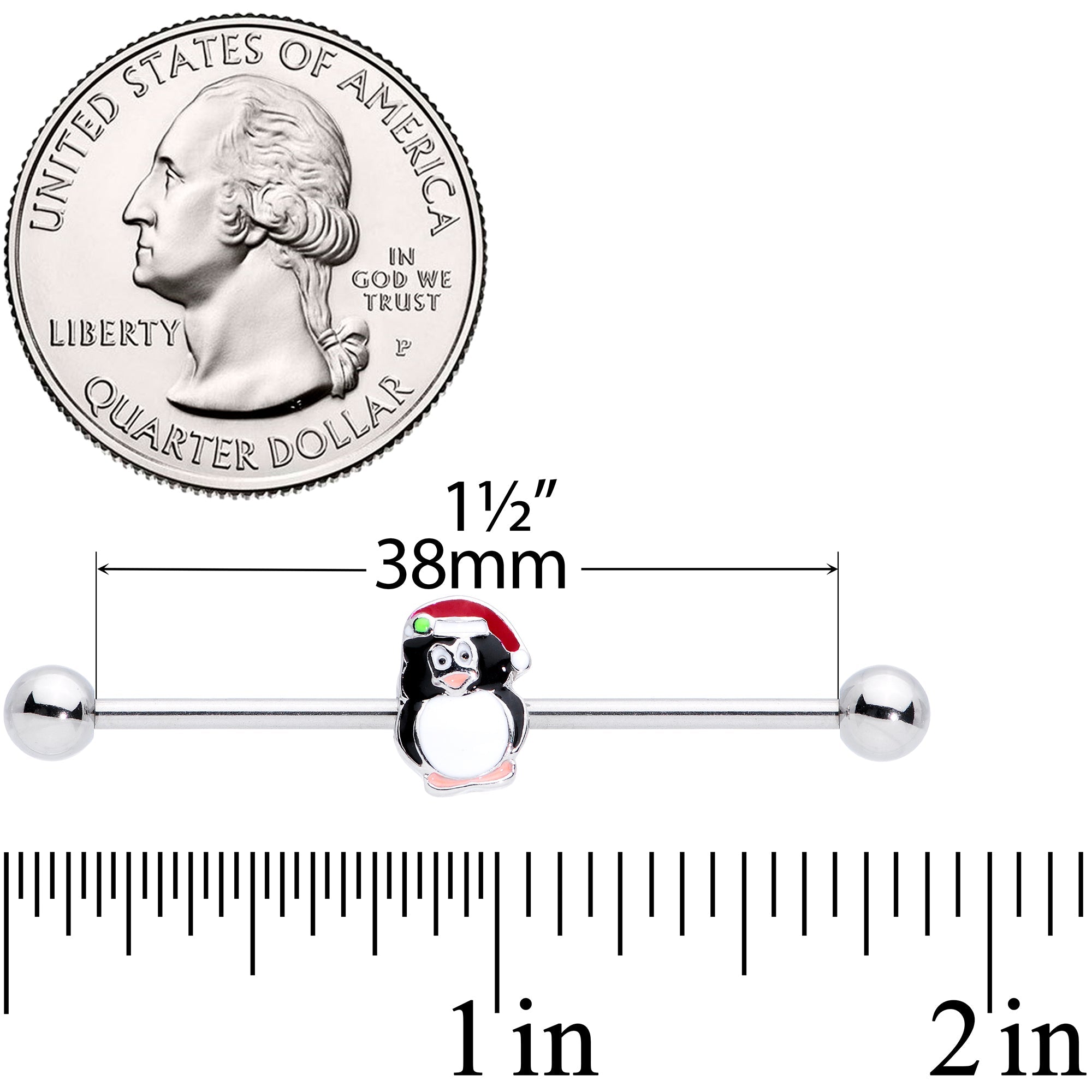 BodyCandy 14G Santa Hat Penguin Christmas Industrial Barbell 38mm — lifestyle context