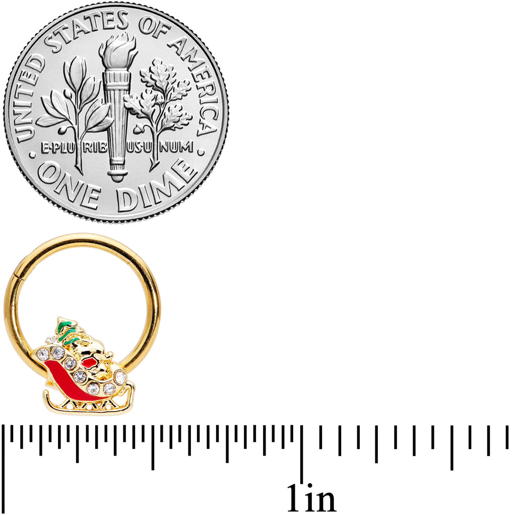 BodyCandy 16G 3/8 Clear Gem Gold Tone Santa Sleigh Christmas Septum Clicker — lifestyle context