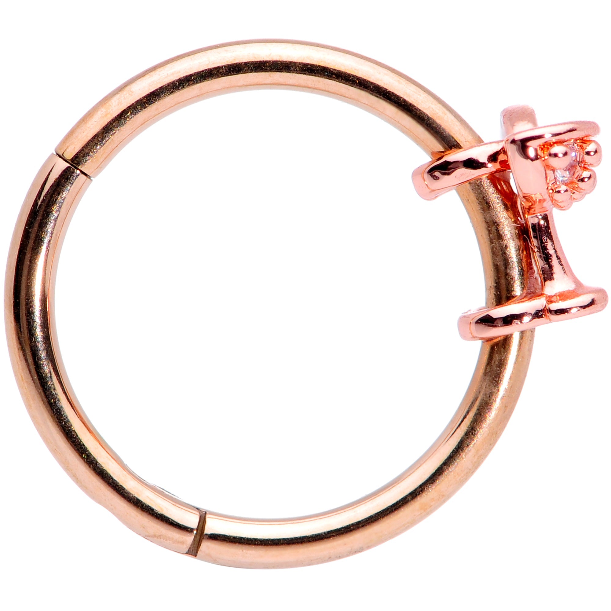 BodyCandy 16G 3/8 Clear Gem Rose Gold Tone Cocktail New Year Septum Clicker — detail close-up