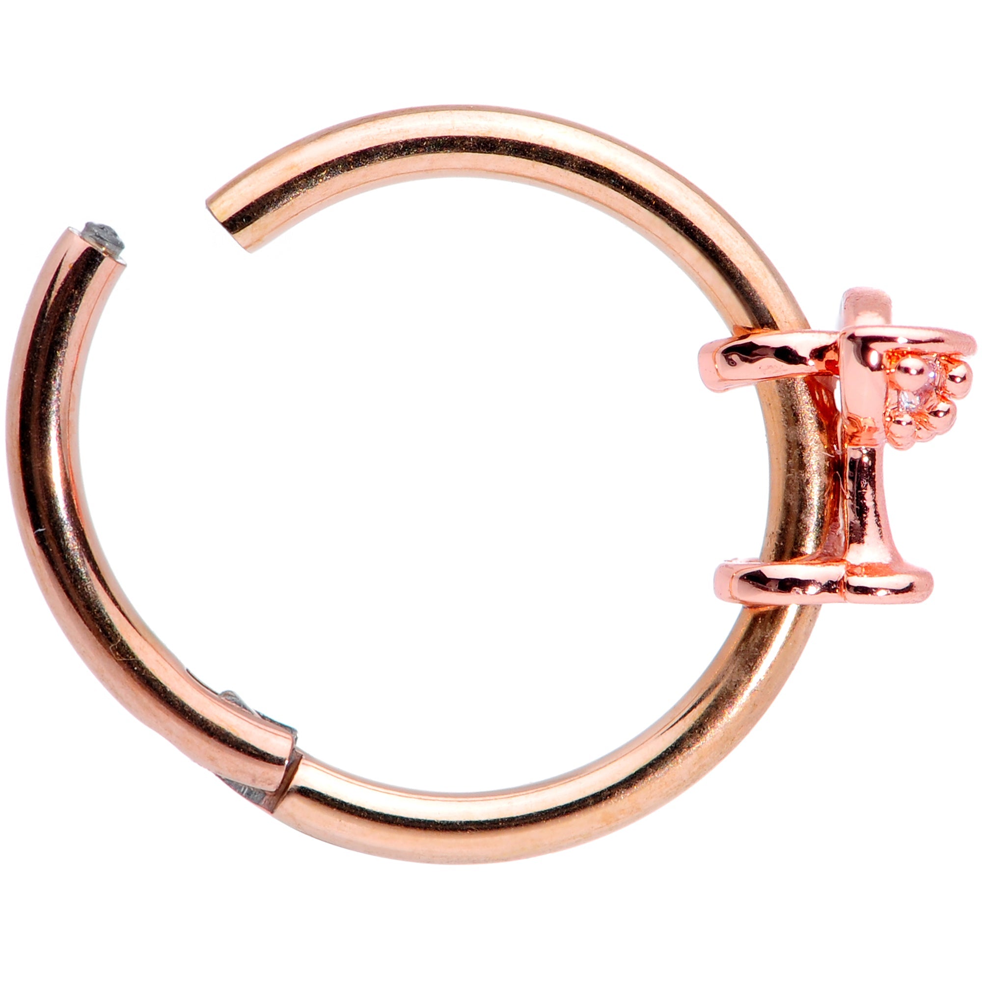BodyCandy 16G 3/8 Clear Gem Rose Gold Tone Cocktail New Year Septum Clicker — side view