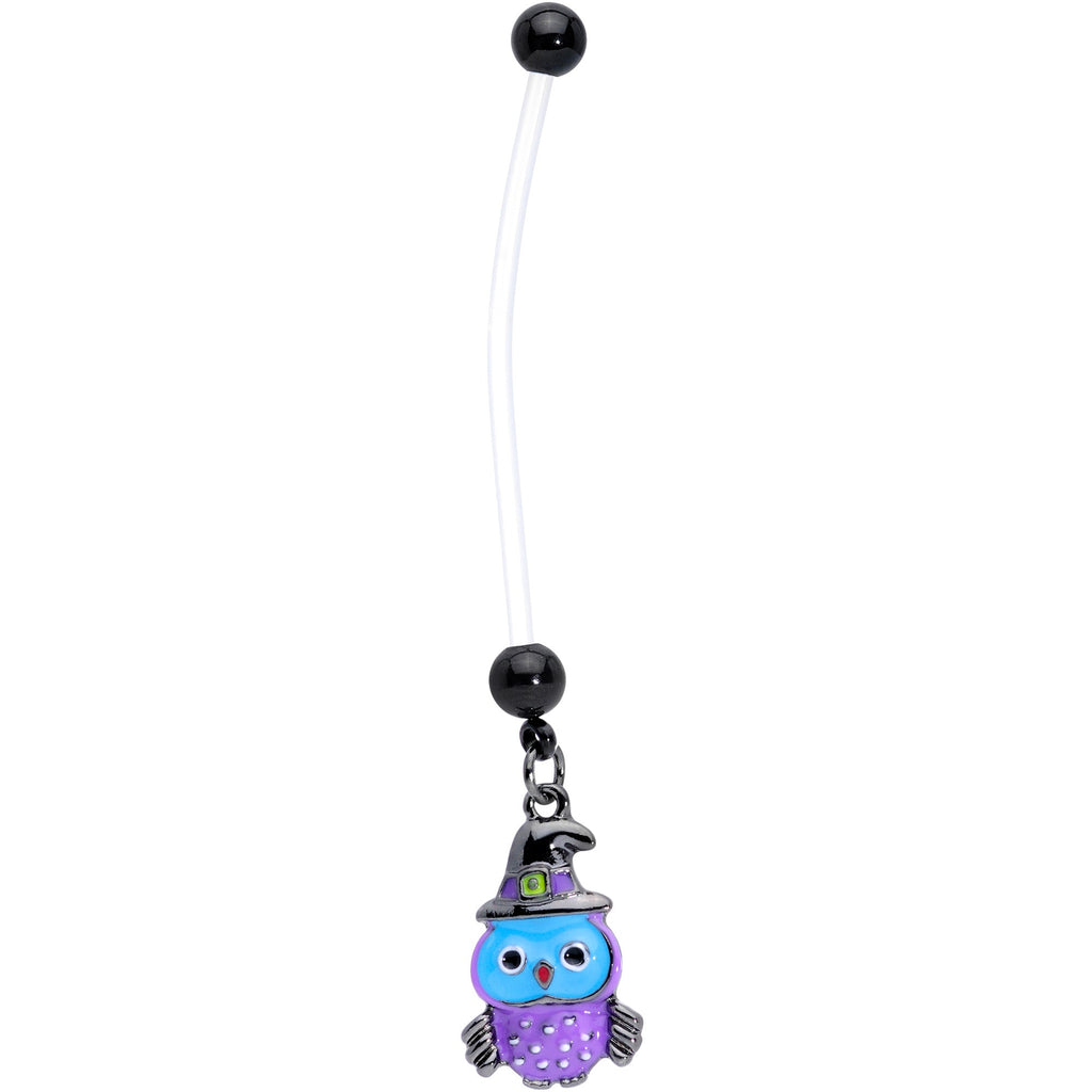BodyCandy Clear Bioplast Blue Purple Witch Owl Dangle Pregnancy Belly Ring — main product shot