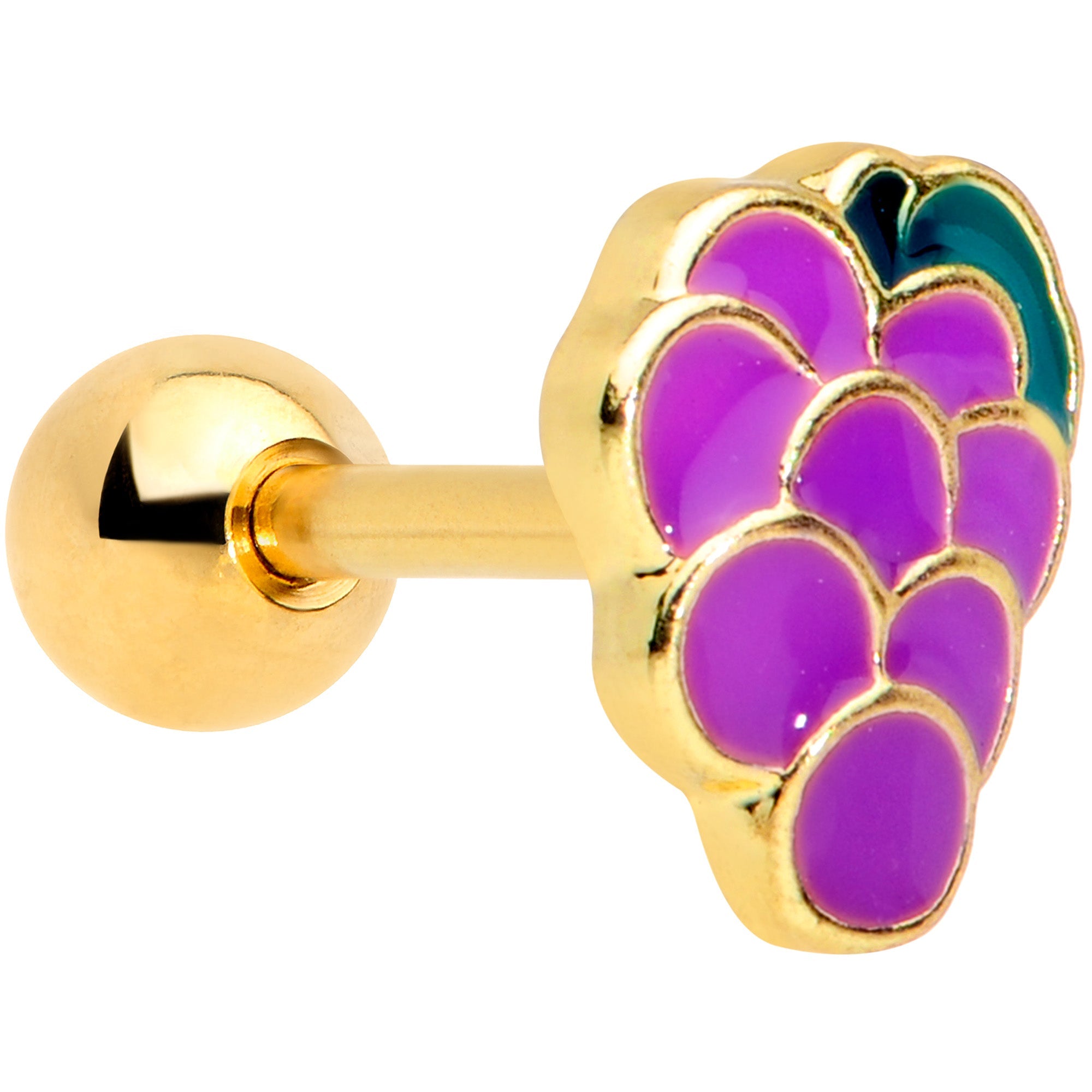 BodyCandy 16G 1/4 Gold Tone Sweet Purple Grapes Cartilage Tragus Earring — main product shot
