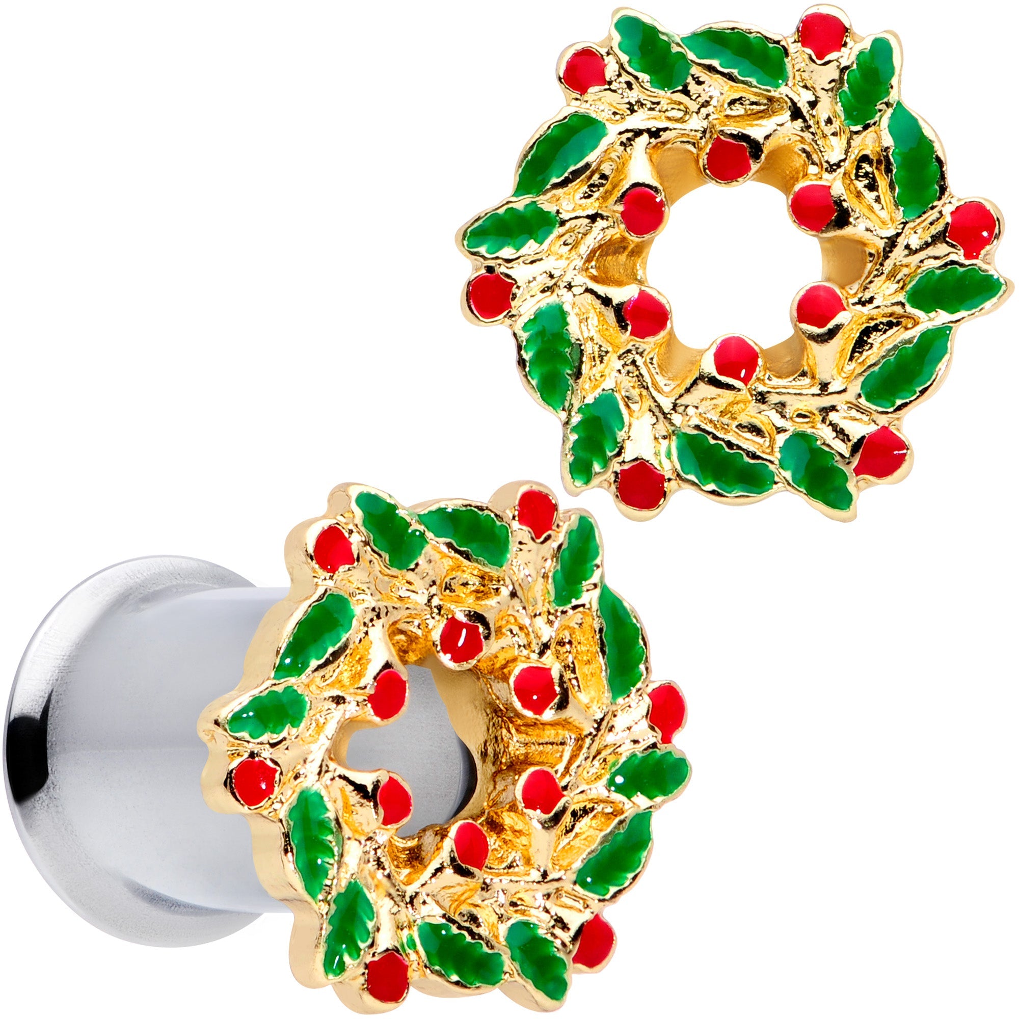 BodyCandy Happy Holiday Wreath Christmas Double Flare Plug Set 4G to 1 Inch — alternative angle