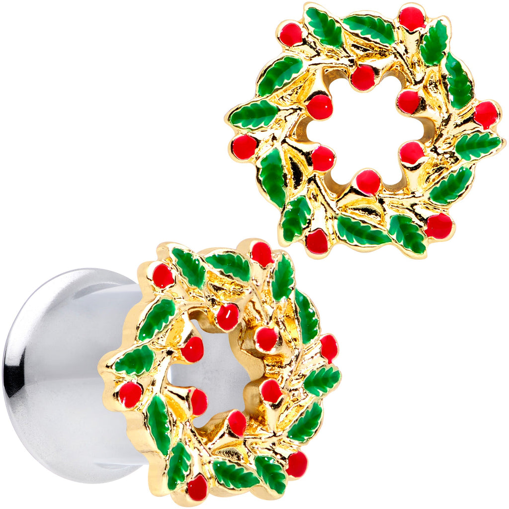 BodyCandy Happy Holiday Wreath Christmas Double Flare Plug Set 4G to 1 Inch — in-use photo