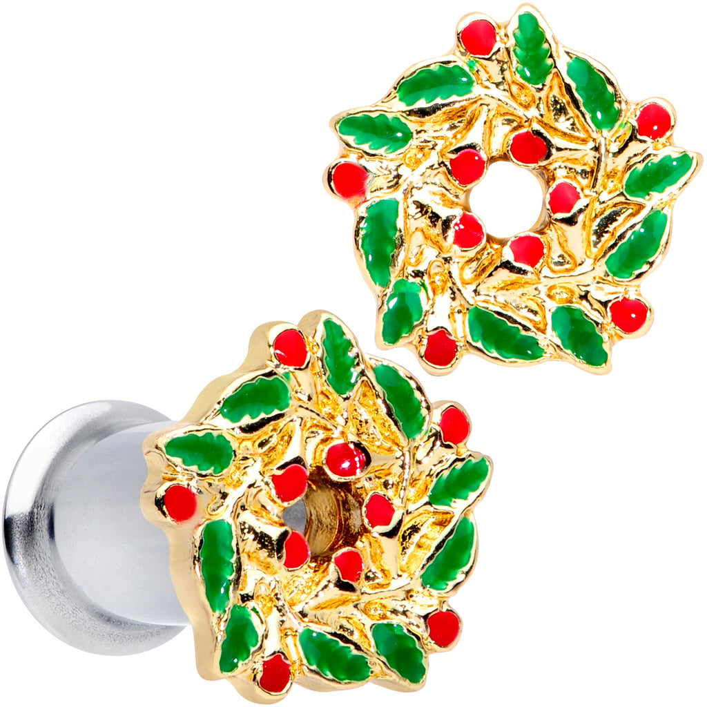 BodyCandy Happy Holiday Wreath Christmas Double Flare Plug Set 4G to 1 Inch — color detail