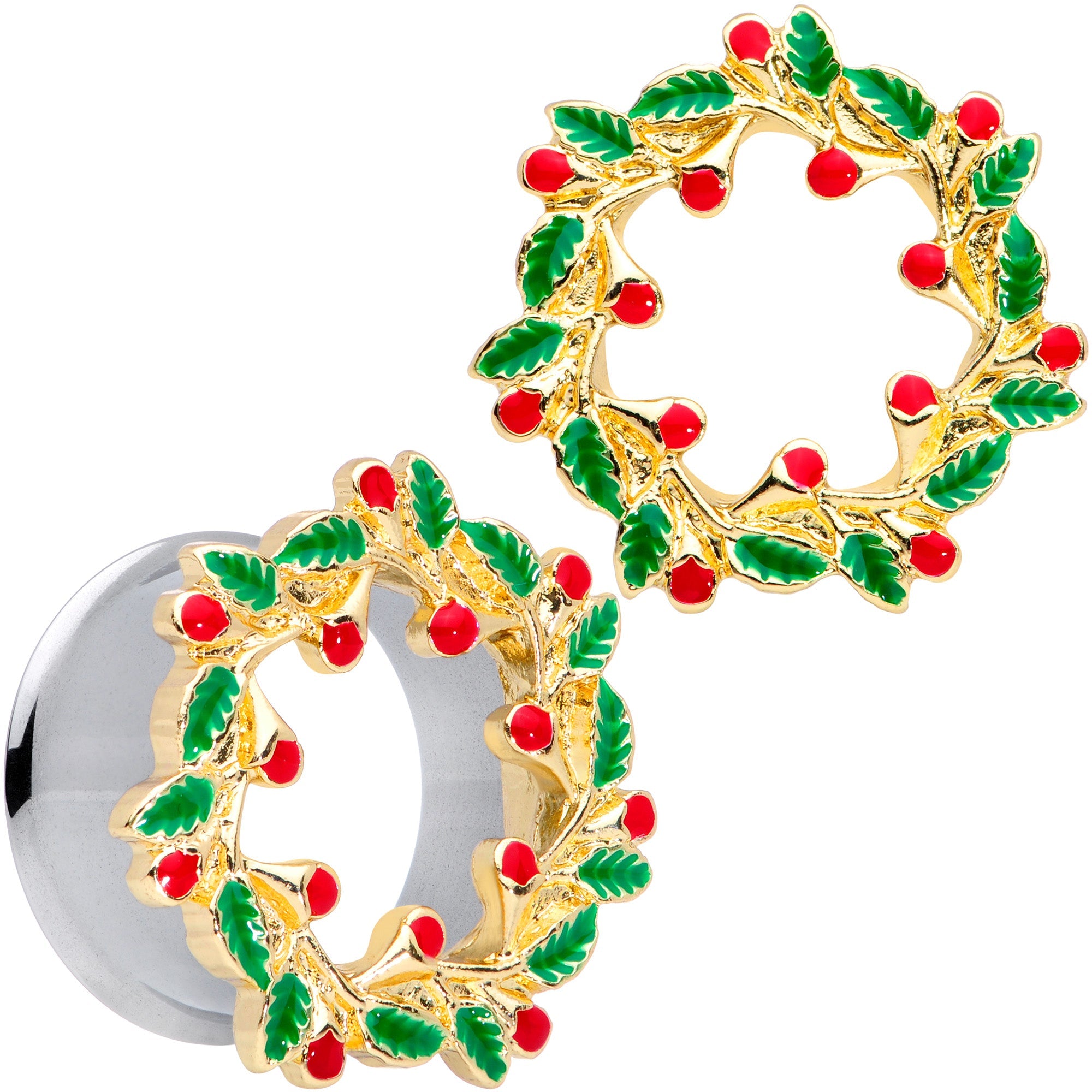 BodyCandy Happy Holiday Wreath Christmas Double Flare Plug Set 4G to 1 Inch — feature highlight