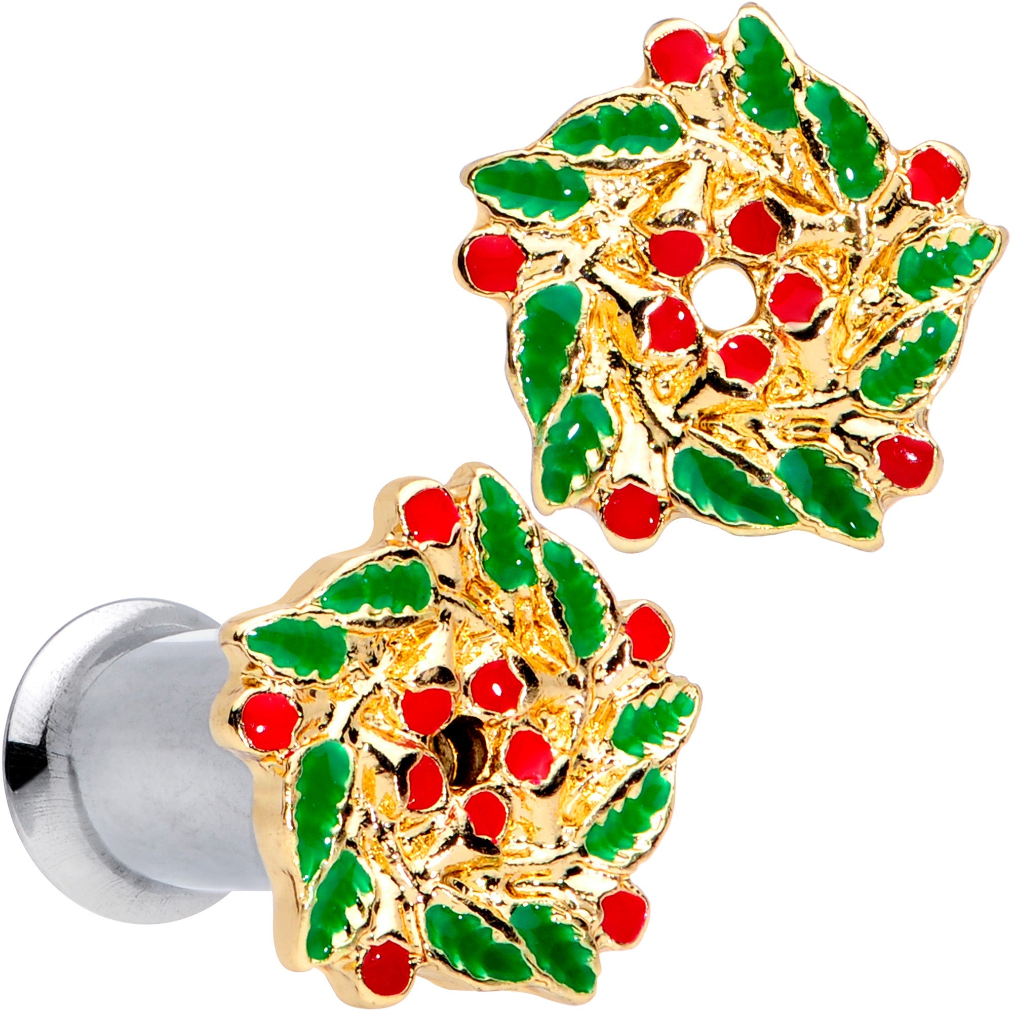 BodyCandy Happy Holiday Wreath Christmas Double Flare Plug Set 4G to 1 Inch — size reference