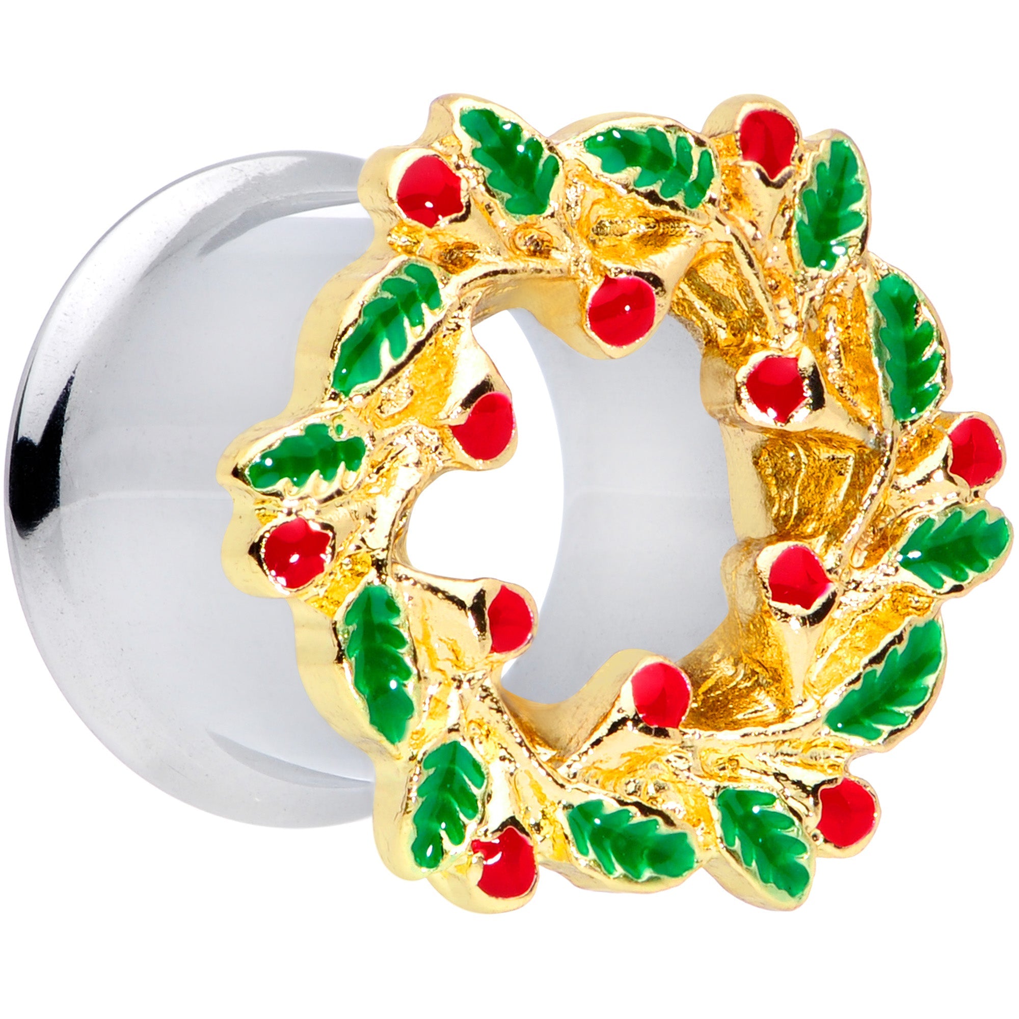 BodyCandy Happy Holiday Wreath Christmas Double Flare Plug Set 4G to 1 Inch — lifestyle context