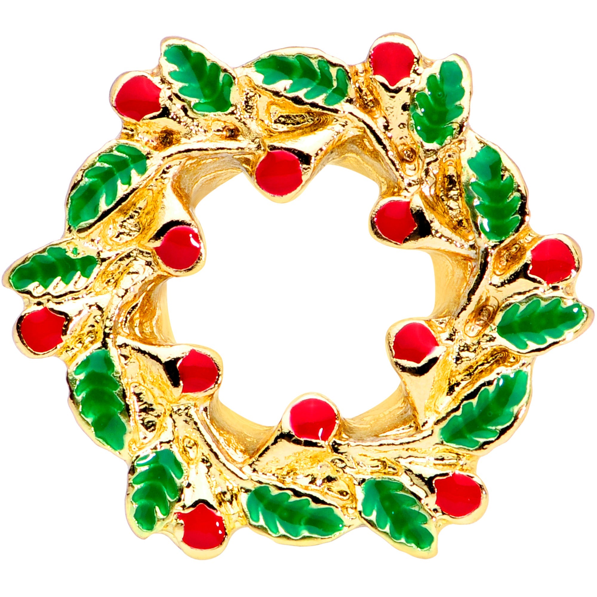 BodyCandy Happy Holiday Wreath Christmas Double Flare Plug Set 4G to 1 Inch — side view