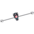 BodyCandy 14G Black Gem Pink Orb Owl Industrial Barbell 38mm — main product shot