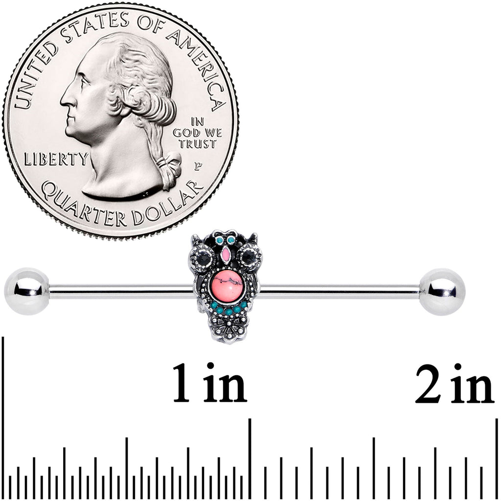 BodyCandy 14G Black Gem Pink Orb Owl Industrial Barbell 38mm — detail close-up
