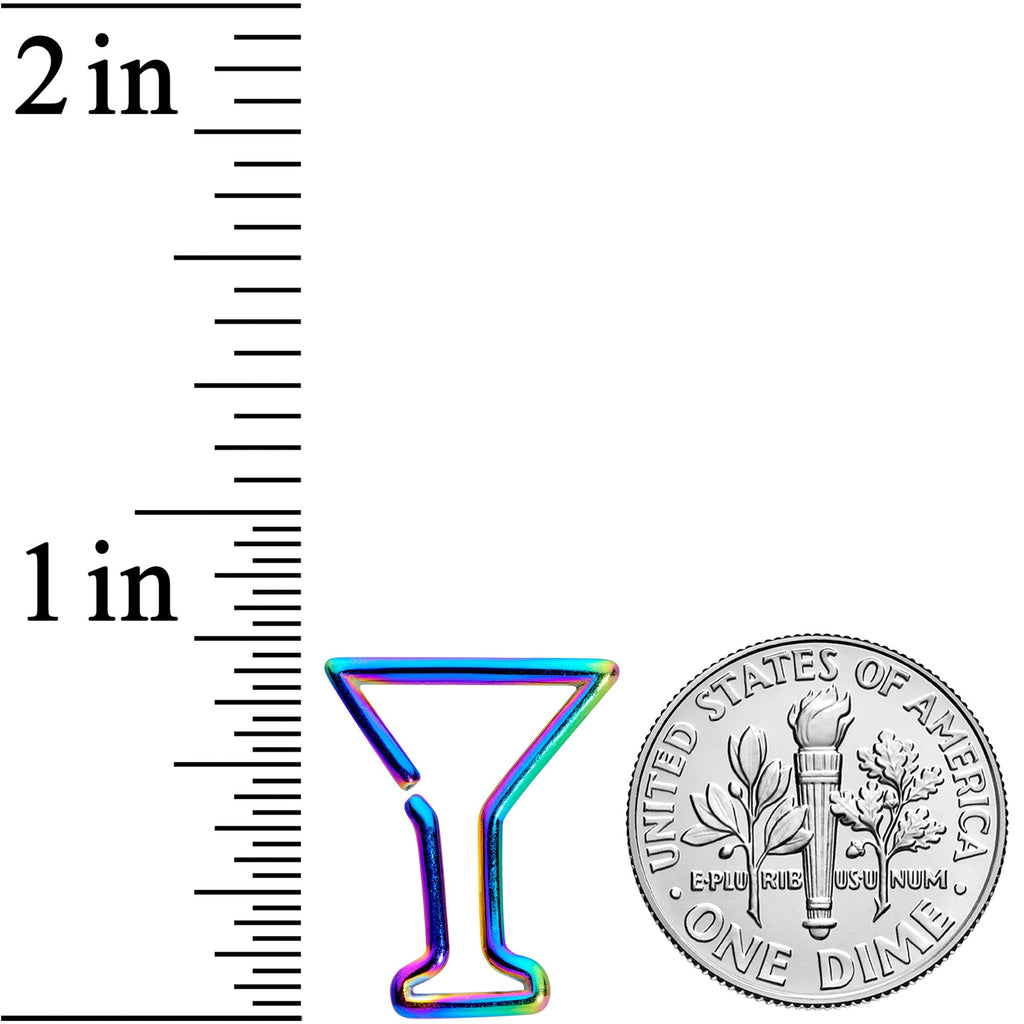 BodyCandy 16G 5/16 Rainbow Plated Bottoms Up Wine Glass Closure Ring — detail close-up