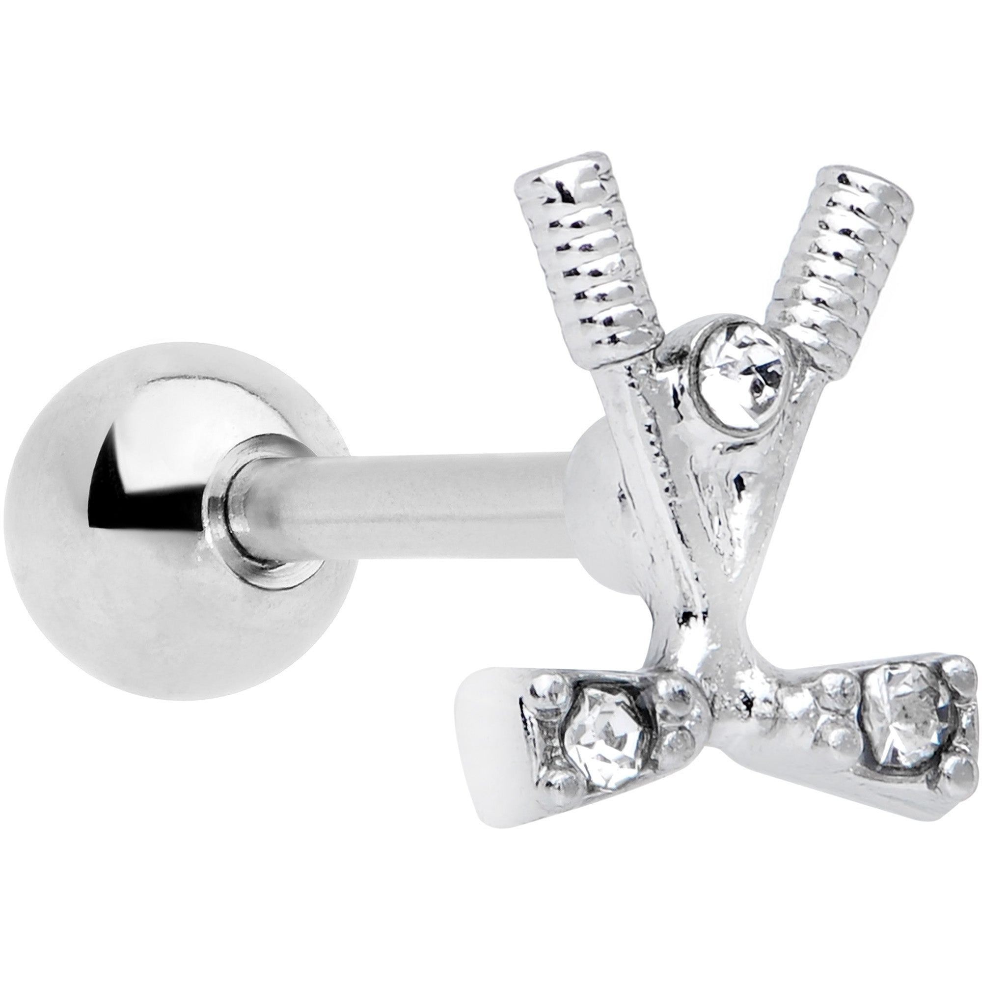 BodyCandy 16G 1/4 Clear CZ Gem Crossed Golf Clubs Cartilage Tragus Earring — main product shot