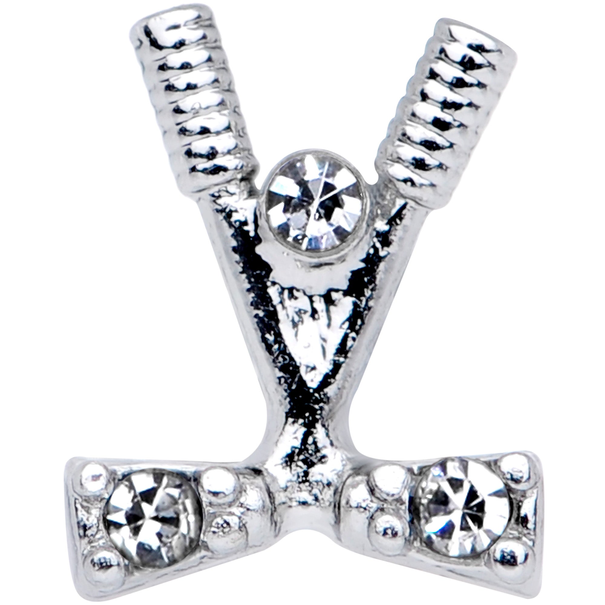 BodyCandy 16G 1/4 Clear CZ Gem Crossed Golf Clubs Cartilage Tragus Earring — detail close-up