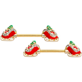 14G 9/16 Clear Gem Santa Sleigh Christmas Barbell Nipple Ring Set