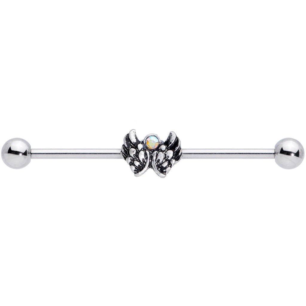 BodyCandy 14G Aurora Gem Angel Wings Christmas Industrial Barbell 38mm — detail close-up