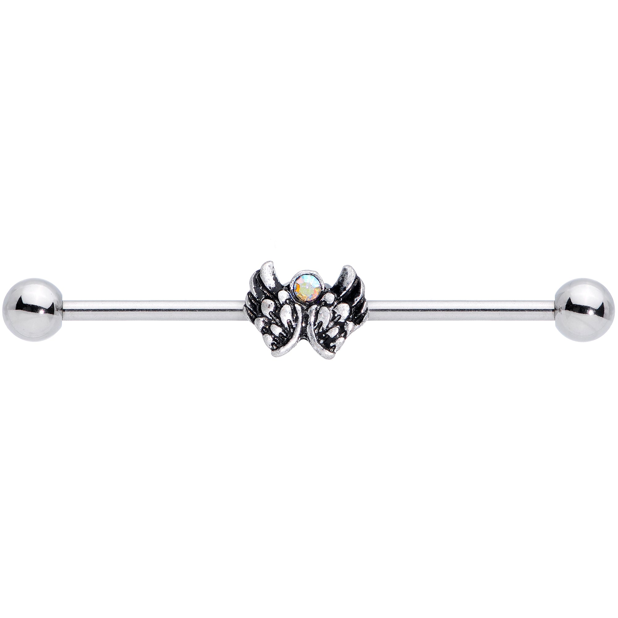 BodyCandy 14G Aurora Gem Angel Wings Christmas Industrial Barbell 38mm — detail close-up