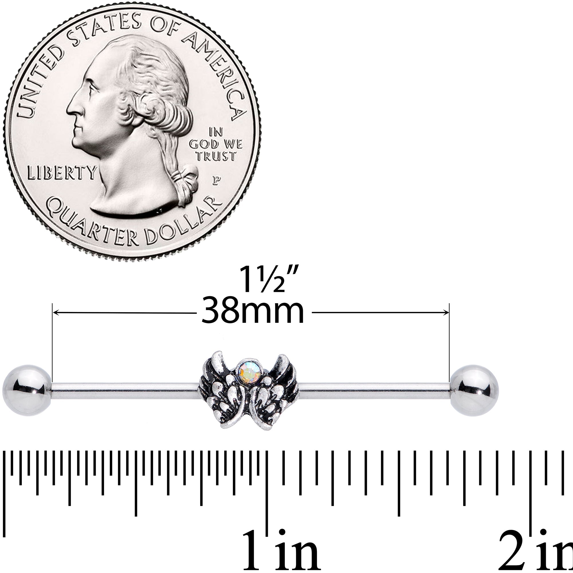 BodyCandy 14G Aurora Gem Angel Wings Christmas Industrial Barbell 38mm — lifestyle context
