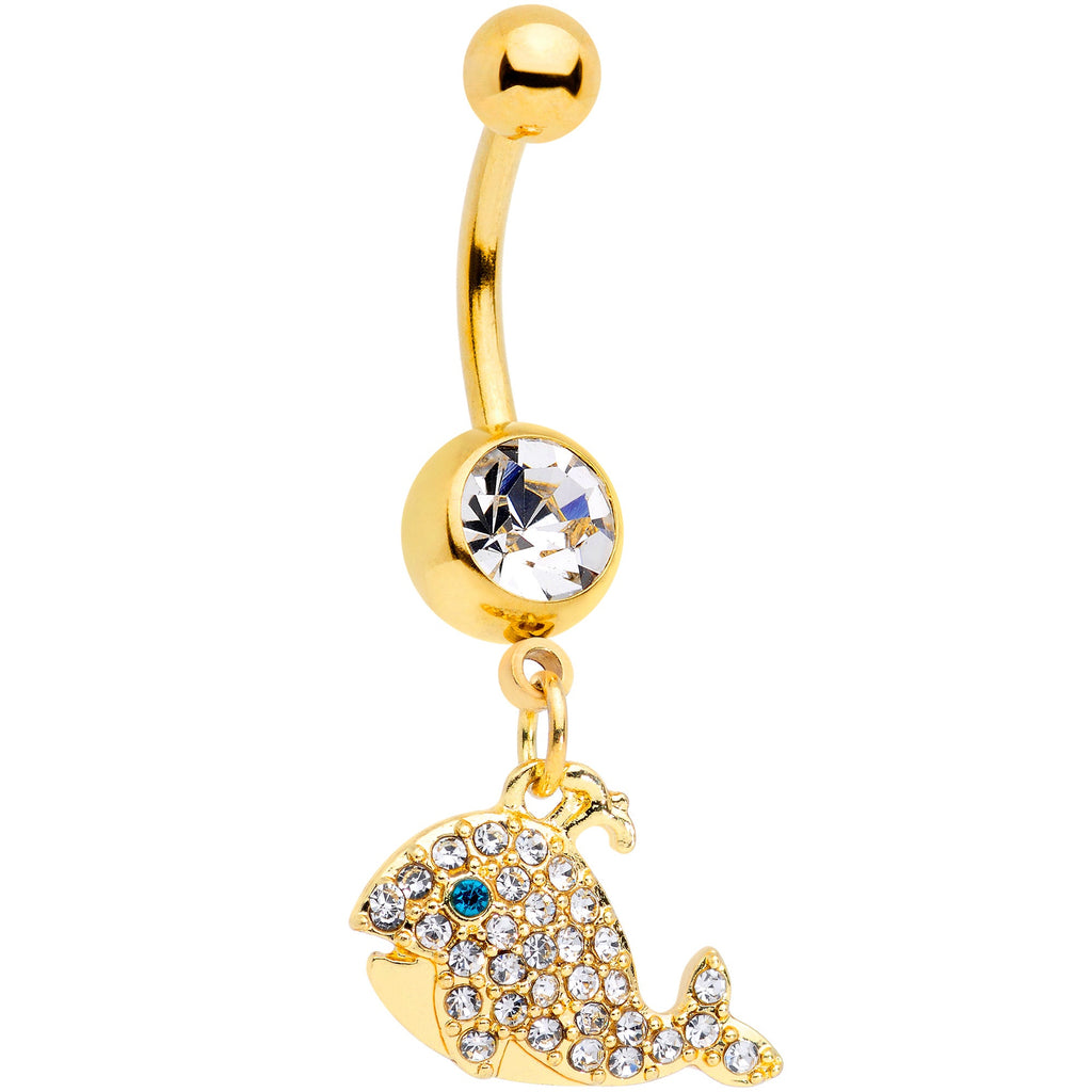 BodyCandy Clear Aqua Gem Gold Tone Whale Dangle Belly Ring — main product shot
