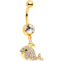 BodyCandy Clear Aqua Gem Gold Tone Whale Dangle Belly Ring — main product shot