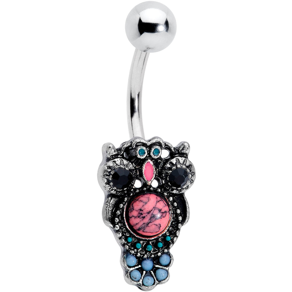 BodyCandy Black Gem Pink Orb Owl Belly Ring — main product shot