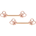BodyCandy 14G 9/16 Clear CZ Rose Gold Tone Heart Barbell Nipple Ring Set — main product shot