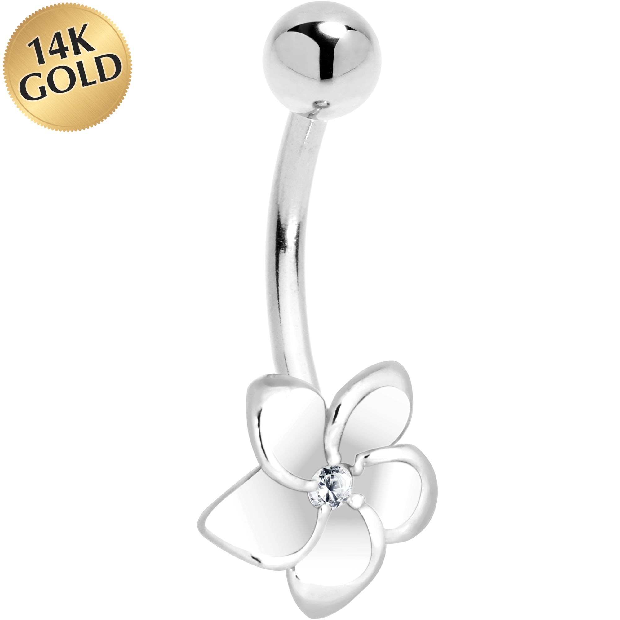 BodyCandy 16G Solid 14K White Gold Cubic Zirconia FLOWER Belly Ring — main product shot