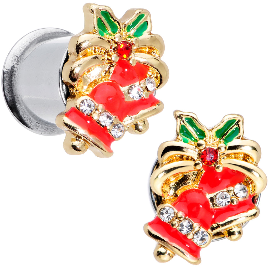 BodyCandy Clear Gem Holiday Bells Christmas Double Flare Plug Set — in-use photo