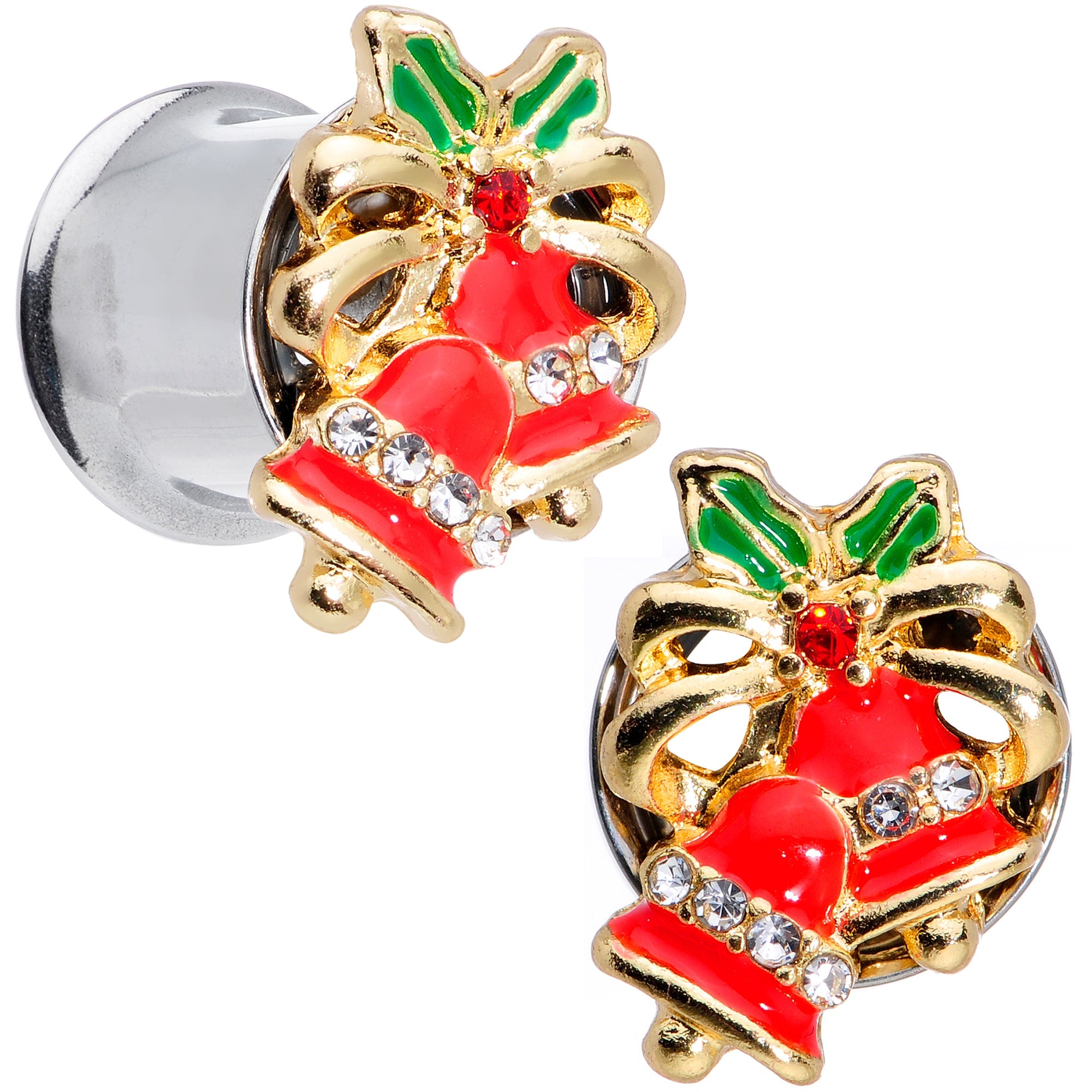 BodyCandy Clear Gem Holiday Bells Christmas Double Flare Plug Set — alternative angle