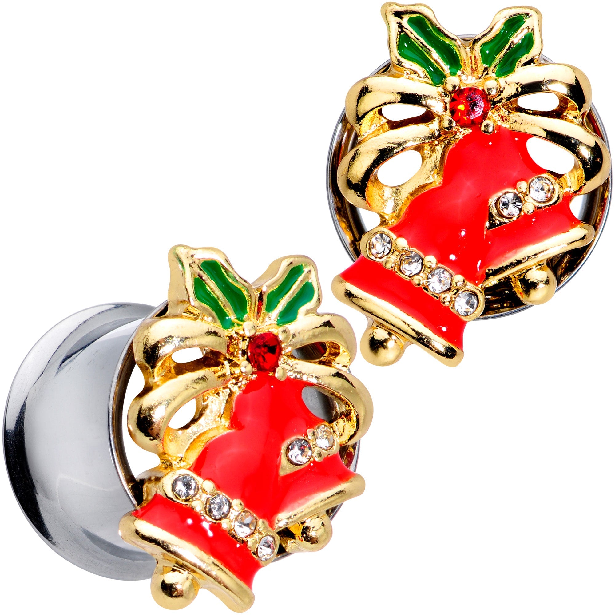 BodyCandy Clear Gem Holiday Bells Christmas Double Flare Plug Set — packaging