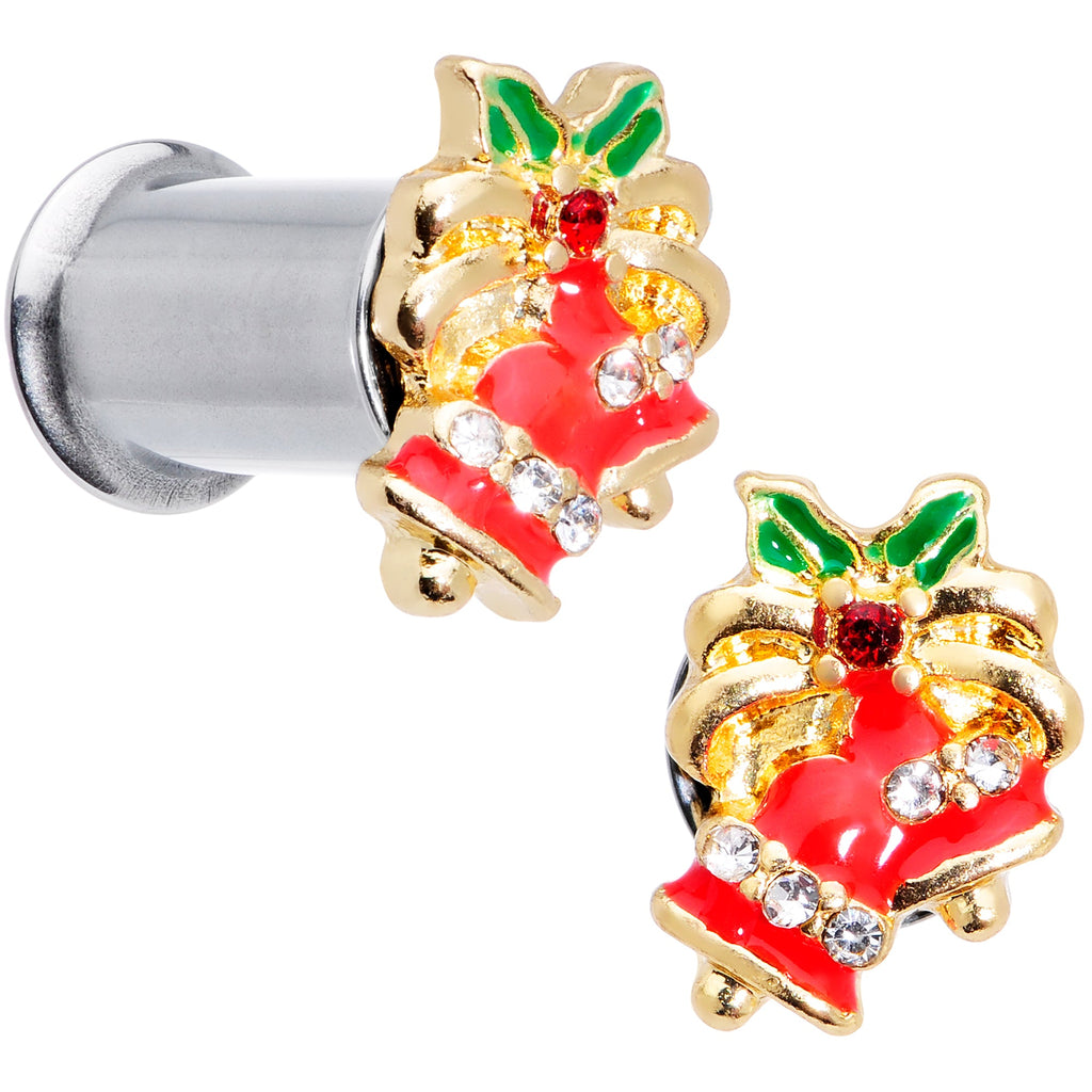 BodyCandy Clear Gem Holiday Bells Christmas Double Flare Plug Set — color detail