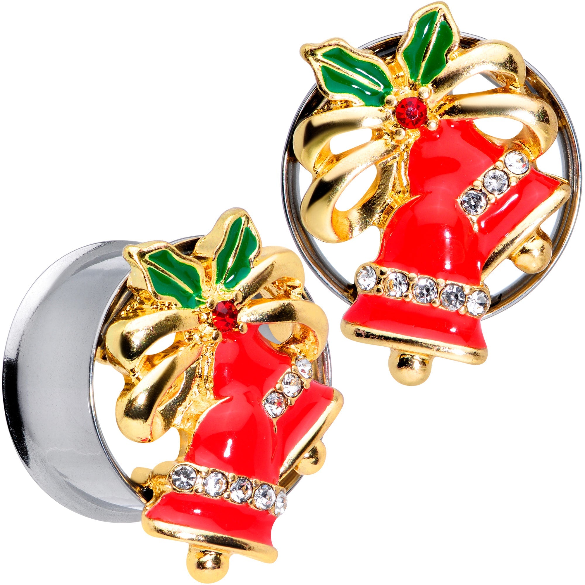 BodyCandy Clear Gem Holiday Bells Christmas Double Flare Plug Set — feature highlight
