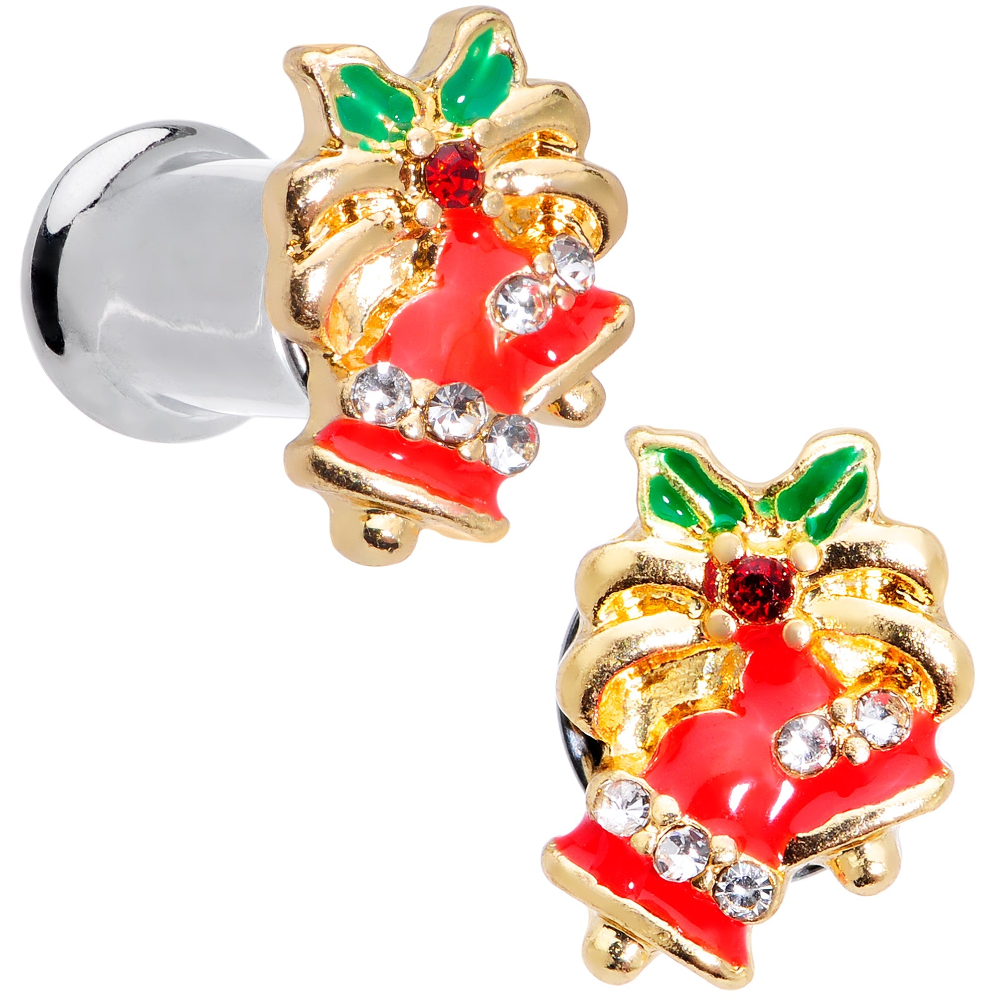 BodyCandy Clear Gem Holiday Bells Christmas Double Flare Plug Set — size reference