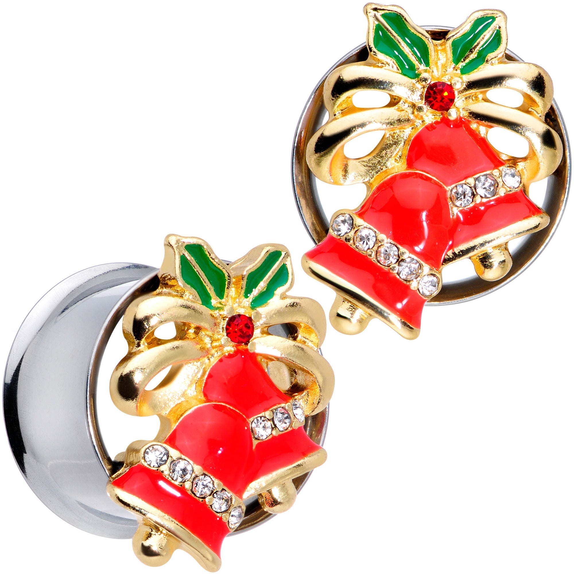 BodyCandy Clear Gem Holiday Bells Christmas Double Flare Plug Set — fabric or material detail