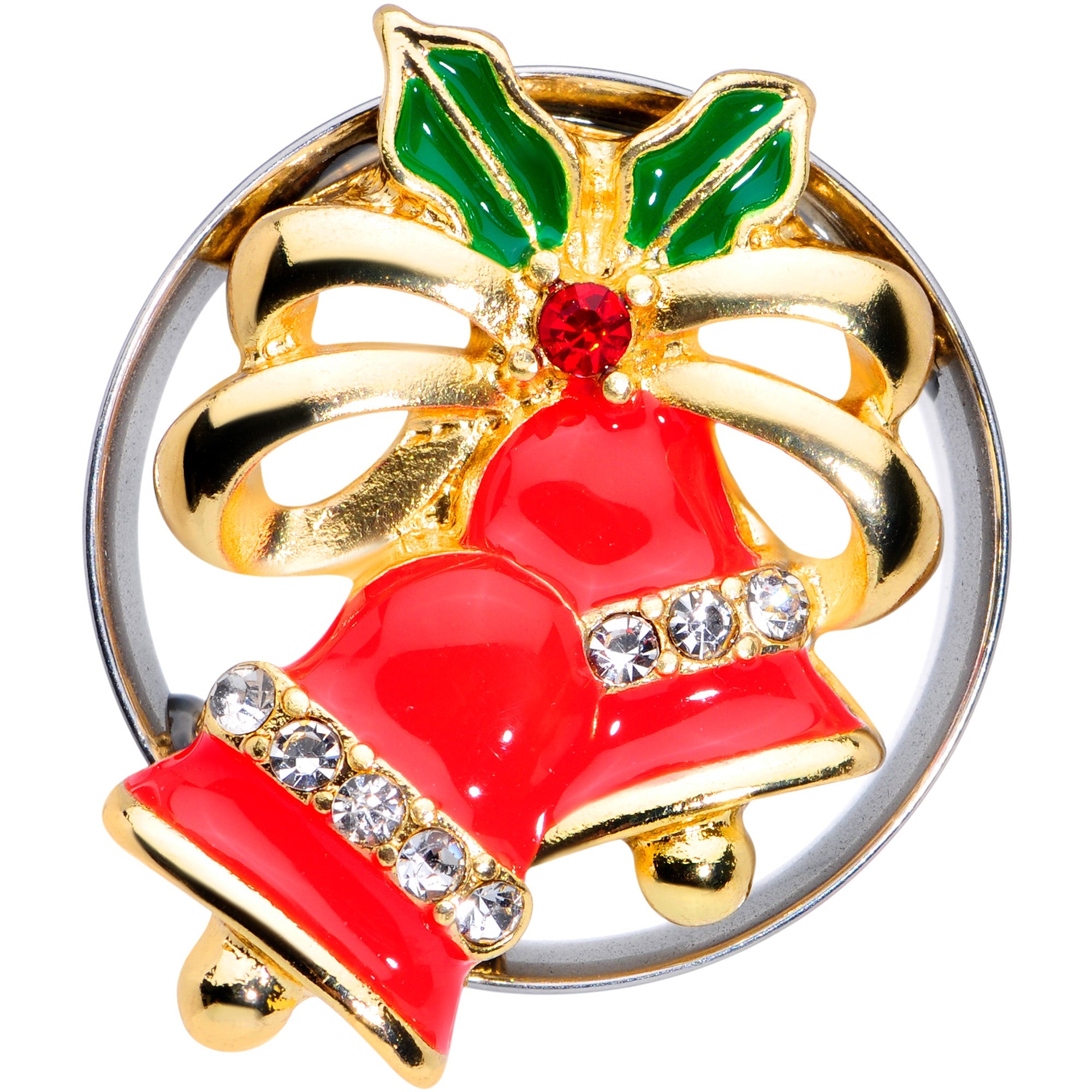 BodyCandy Clear Gem Holiday Bells Christmas Double Flare Plug Set — side view