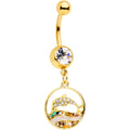BodyCandy Clear Gem Gold Tone Leaping Dolphin Dangle Belly Ring — main product shot
