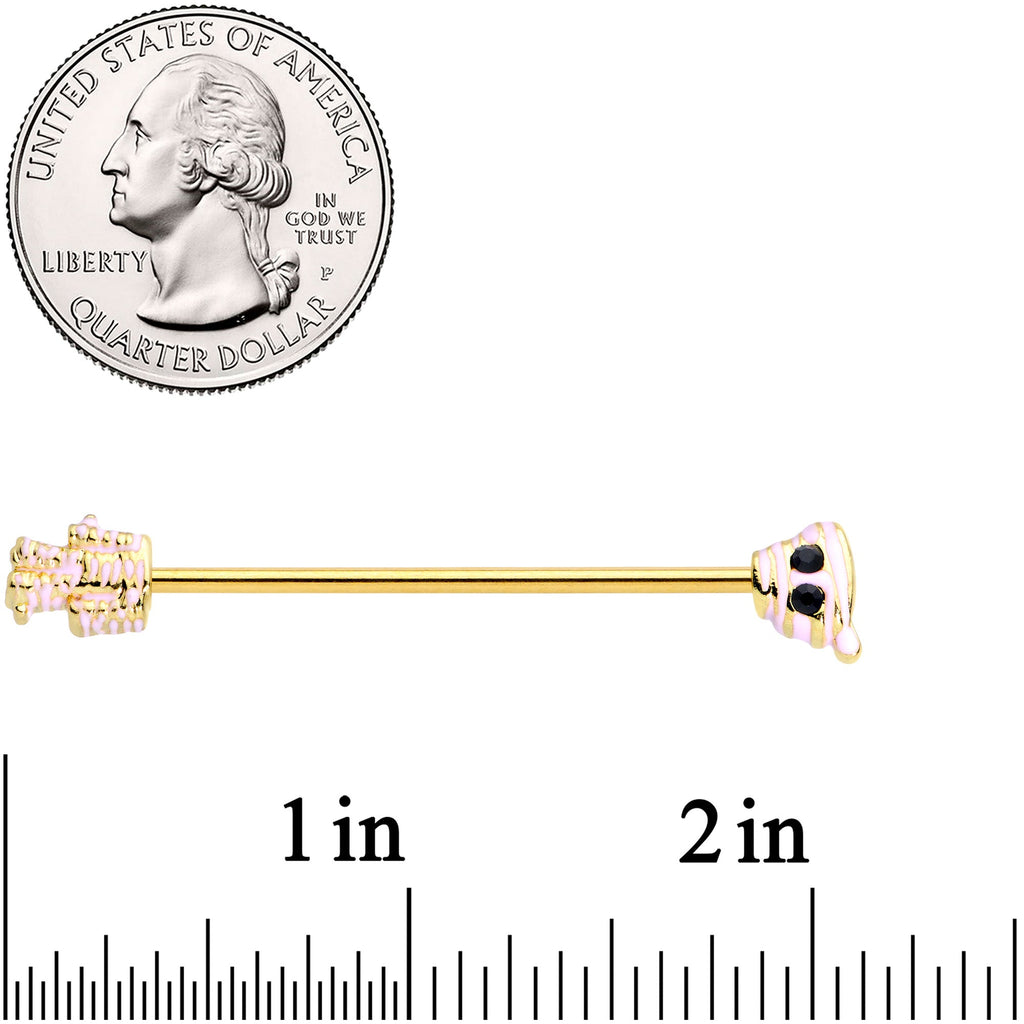 BodyCandy 14G Black Gem Gold Tone Mummy Halloween Industrial Barbell 38mm — detail close-up