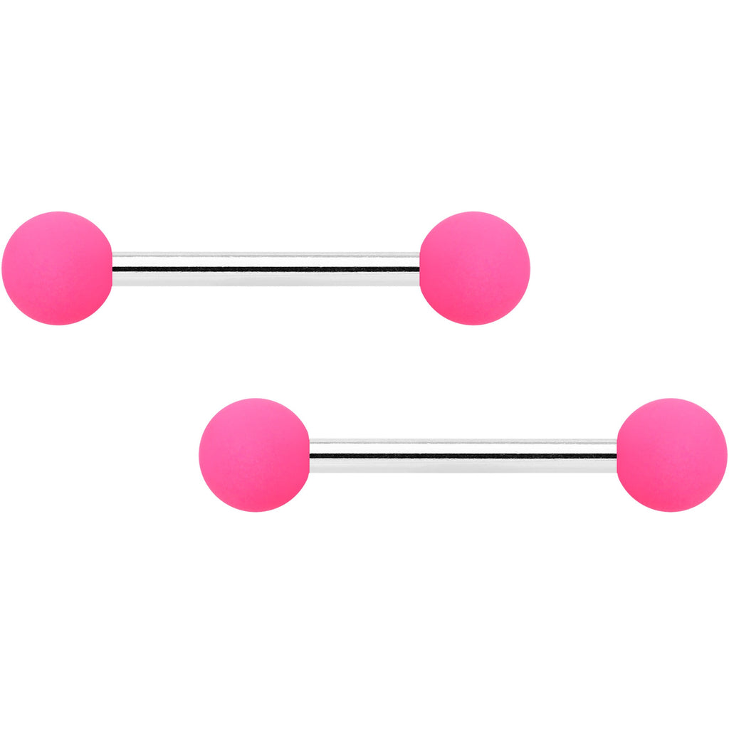 BodyCandy 14G 9/16 Hot Pink Grey Matte Barbell Nipple Ring Set of 4 — side view