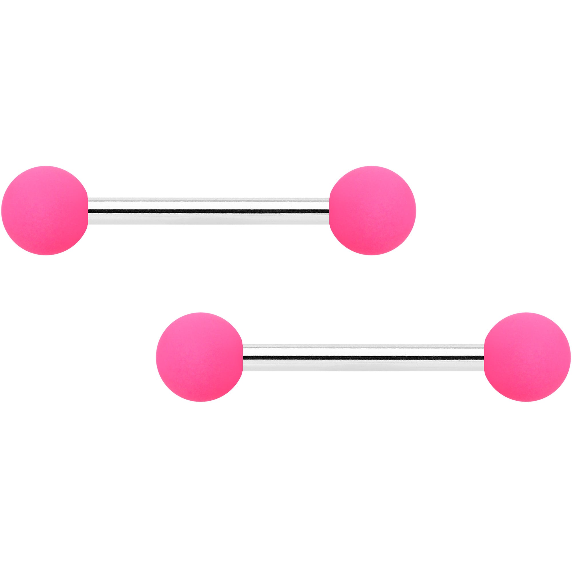 BodyCandy 14G 9/16 Hot Pink Grey Matte Barbell Nipple Ring Set of 4 — side view
