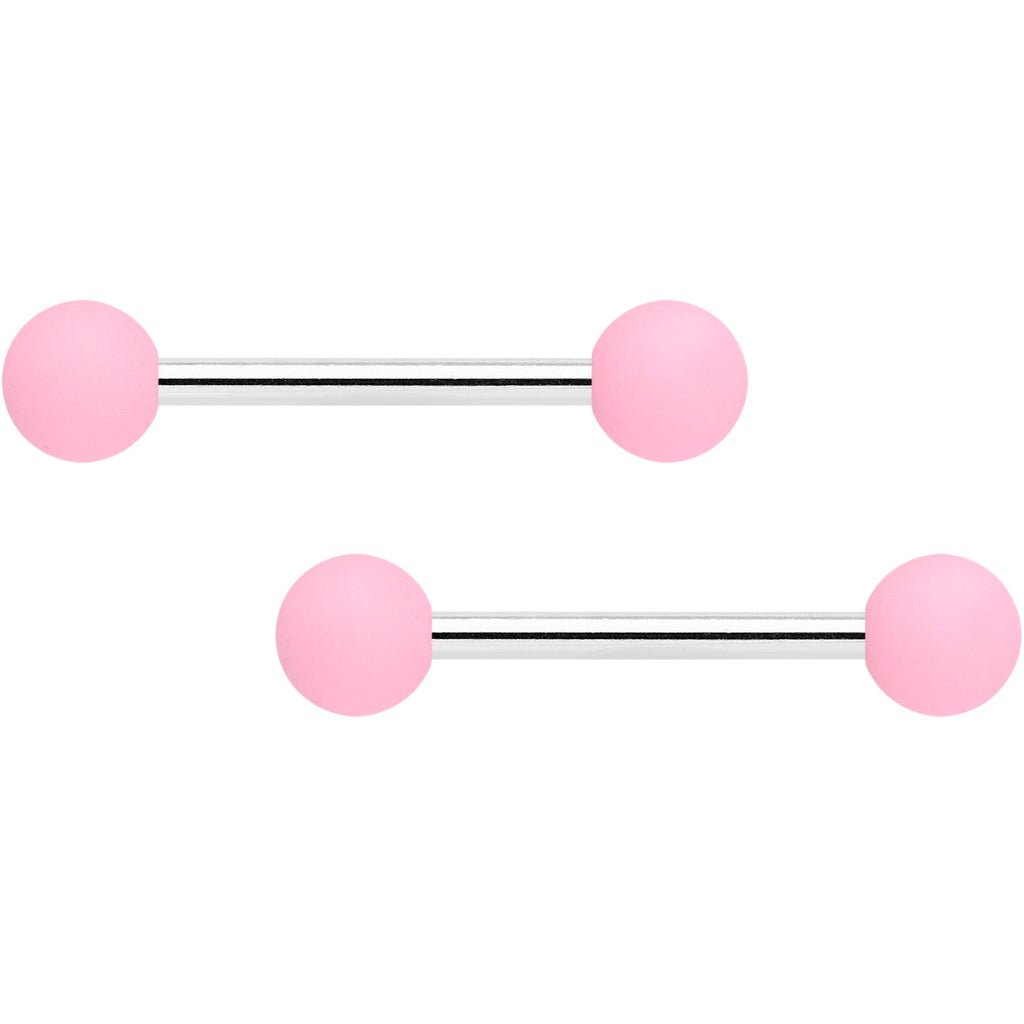 BodyCandy 14G 9/16 Petal Pink Matte Barbell Nipple Ring Set — main product shot
