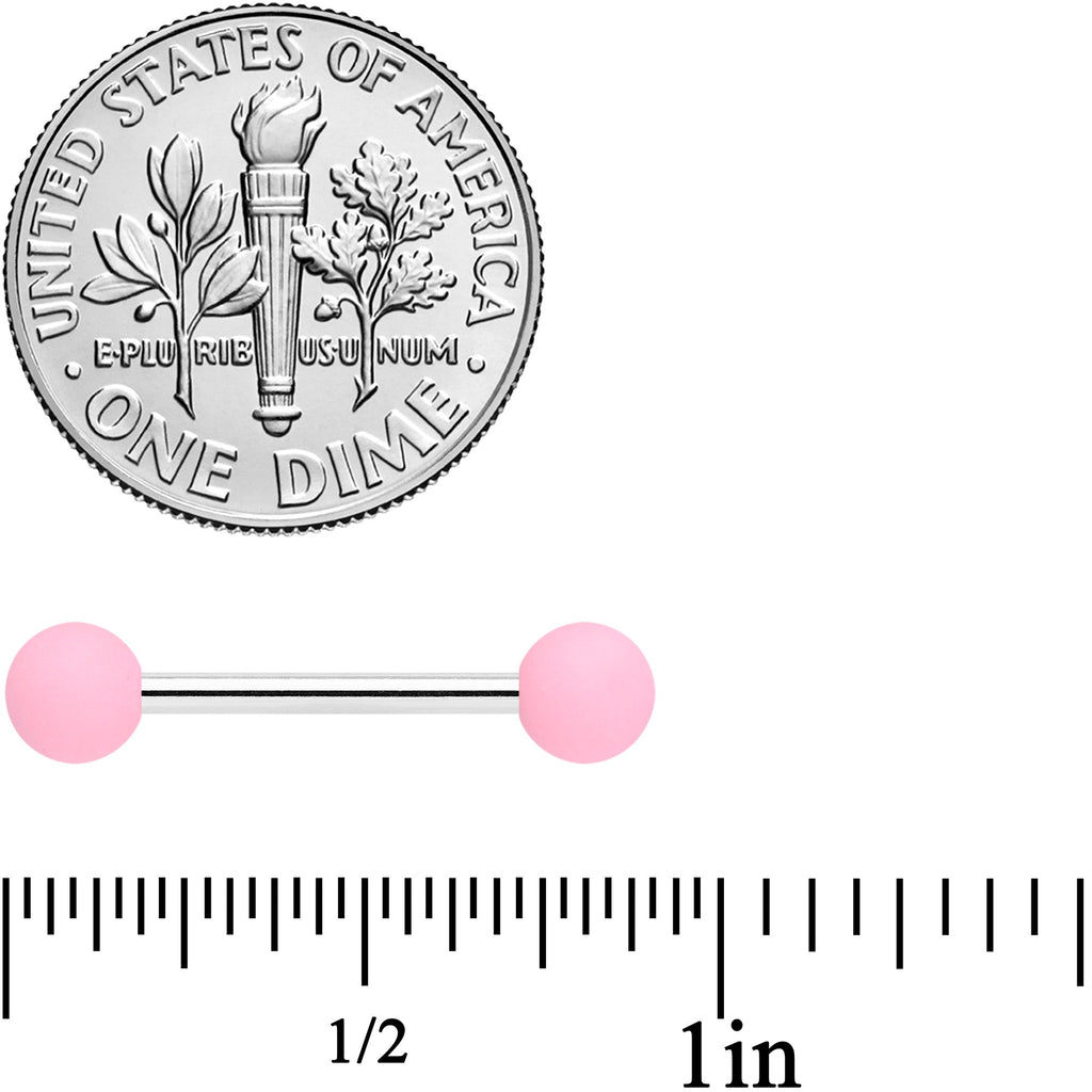 BodyCandy 14G 9/16 Petal Pink Matte Barbell Nipple Ring Set — detail close-up
