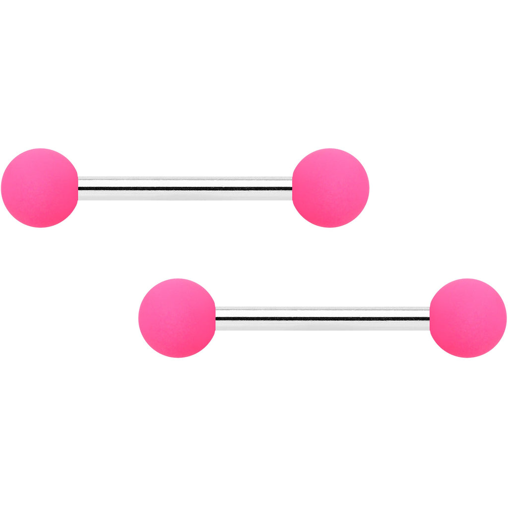 BodyCandy 14G 9/16 Hot Pink Matte Barbell Nipple Ring Set — main product shot