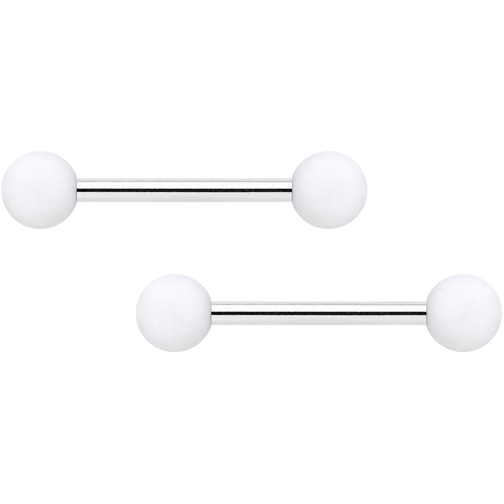 BodyCandy 14G 9/16 White Matte Barbell Nipple Ring Set — main product shot