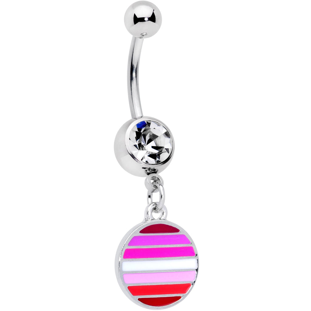 BodyCandy Clear Gem Lesbian Pride Flag Disc Dangle Belly Ring — main product shot