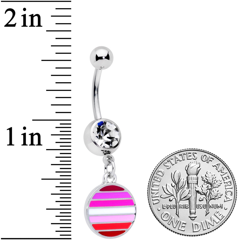 BodyCandy Clear Gem Lesbian Pride Flag Disc Dangle Belly Ring — lifestyle context