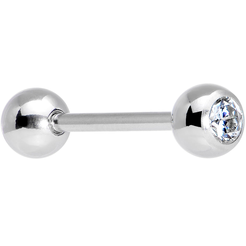 BodyCandy Solid 14k White Gold CZ Solitiare Barbell Tongue Ring 14G 5/8 — detail close-up
