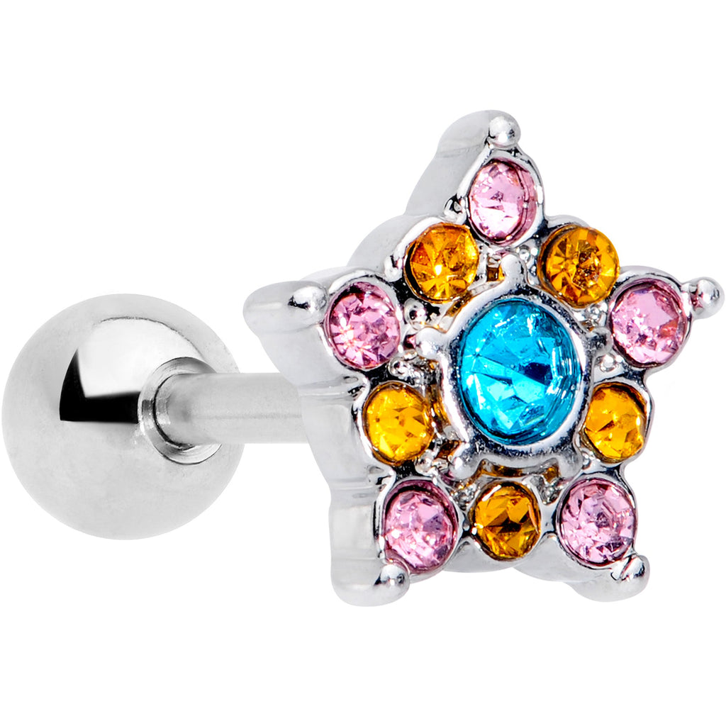 BodyCandy 16G 1/4 Pink Yellow Blue Gem Showy Star Cartilage Tragus Earring — main product shot