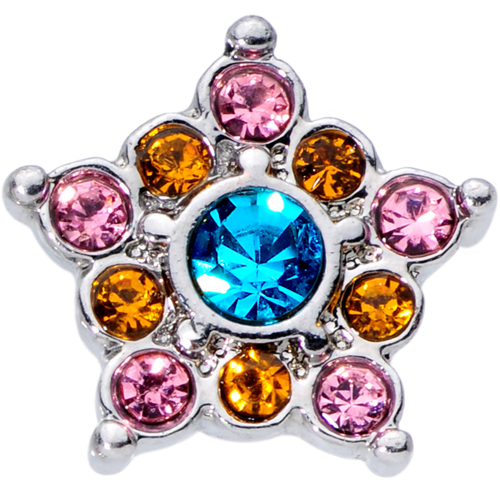 BodyCandy 16G 1/4 Pink Yellow Blue Gem Showy Star Cartilage Tragus Earring — detail close-up