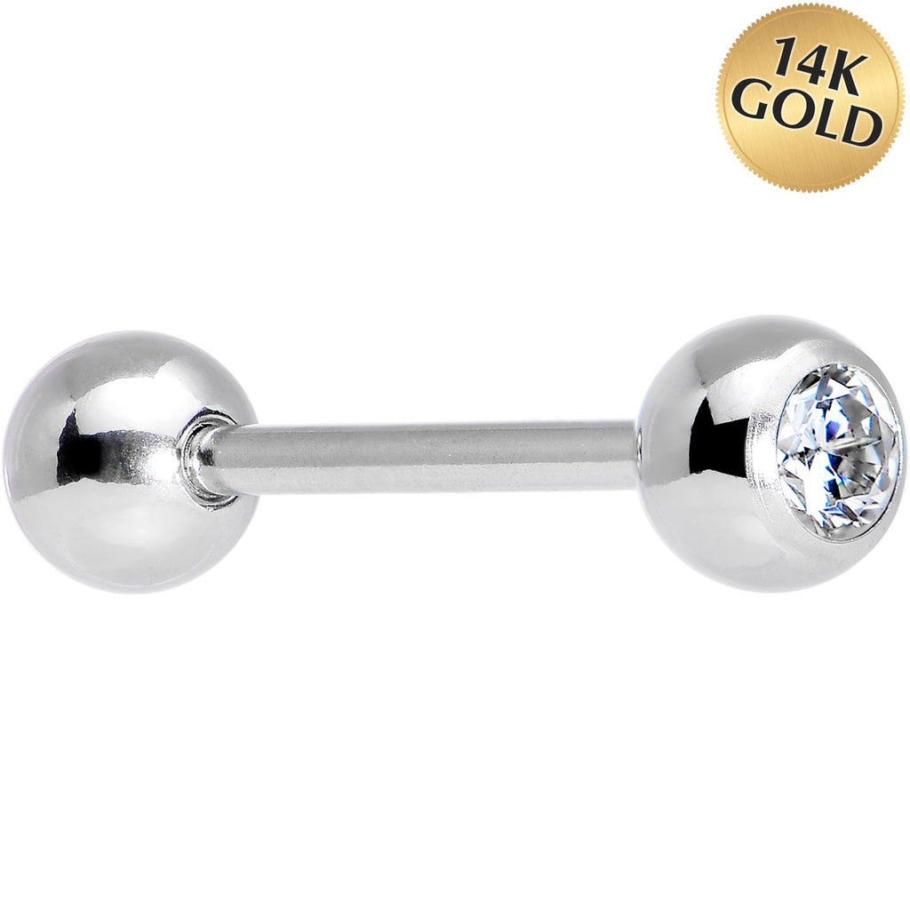 BodyCandy Solid 14k White Gold CZ Solitiare Barbell Tongue Ring 14G 5/8 — main product shot